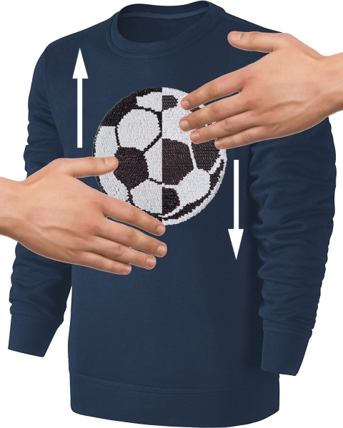 Kinder Fußball Wendepailletten Sweatshirt - EM WM Fussball Streichel Pullover Pulli Hoodie - Navy Blue Blau Dunkelblau