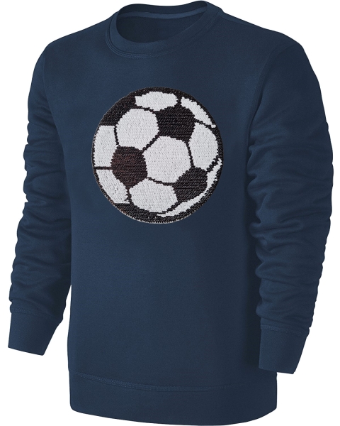 Kinder Fußball Wendepailletten Sweatshirt - EM WM Fussball Streichel Pullover Pulli Hoodie - Navy Blue Blau Dunkelblau