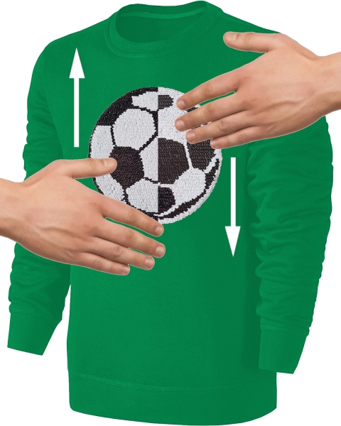Kinder Fußball Wendepailletten Sweatshirt - EM WM Fussball Streichel Pullover Pulli Hoodie - Grün