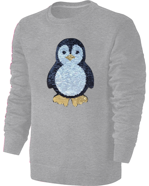 Kinder Pinguin Wendepailletten Sweatshirt - Streichel Pullover Pulli Hoodie - Grau