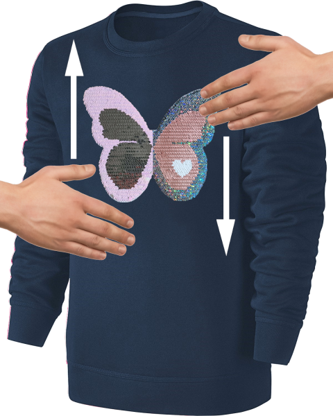 Kinder Schmetterling Wendepailletten Sweatshirt - Glitzer Falter Tagfalter Streichel Pullover Pulli Hoodie - Blau