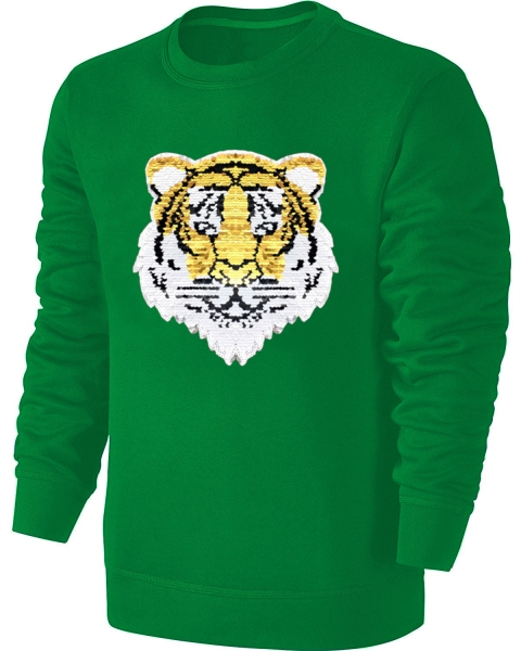 Kinder Wendepailletten Sweatshirt Tiger Streichel Pullover Pulli Hoodie Grün