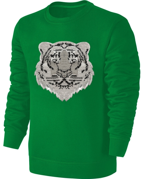 Kinder Wendepailletten Sweatshirt Tiger Streichel Pullover Pulli Hoodie Grün