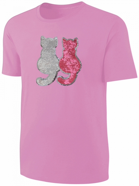 Kinder Wende Pailletten Sweatshirt Katzen Mädchen Streichel Pullover Pink