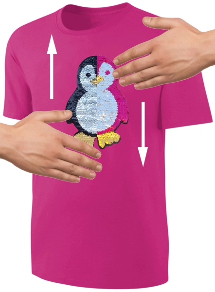 Kinder Pinguin Wendepailletten T-Shirt - Mädchen Streichel-Shirt Pink