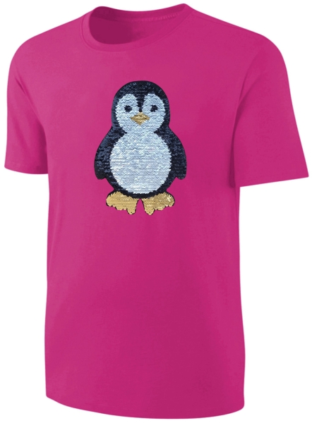 Kinder Pinguin Wendepailletten T-Shirt - Mädchen Streichel-Shirt Pink