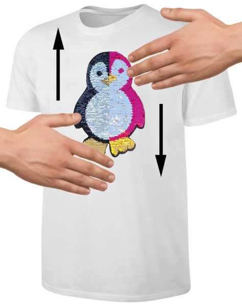 Kinder Pinguin Wendepailletten T-Shirt - Streichel-Shirt Weiß