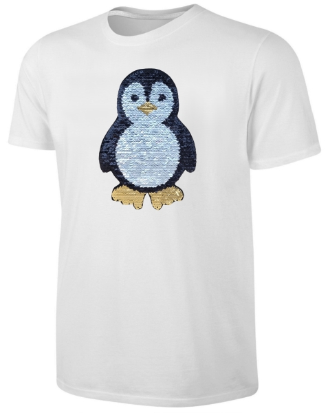 Kinder Pinguin Wendepailletten T-Shirt - Streichel-Shirt Weiß