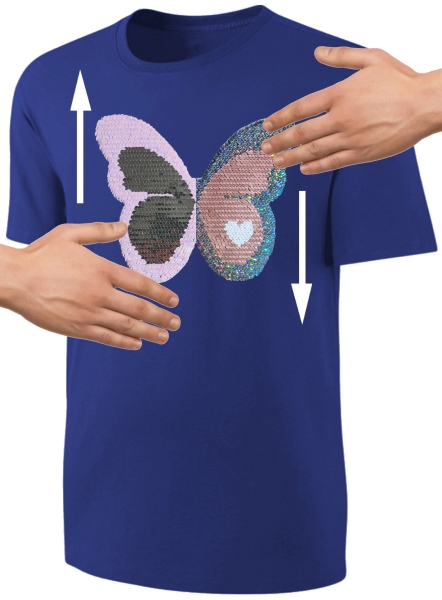 Kinder Schmetterling Wendepailletten T-Shirt - Falter Tagfalter Streichel-Shirt - Blau