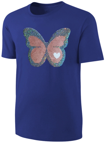 Kinder Schmetterling Wendepailletten T-Shirt - Falter Tagfalter Streichel-Shirt - Blau