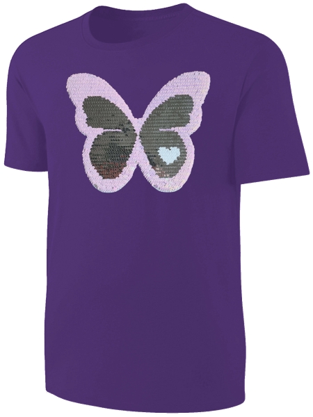 Kinder Schmetterling Wendepailletten T-Shirt - Mädchen Glitzer Falter Tagfalter Streichel-Shirt - Lila