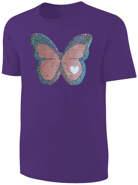 Kinder Schmetterling Wendepailletten T-Shirt - Mädchen Glitzer Falter Tagfalter Streichel-Shirt - Lila