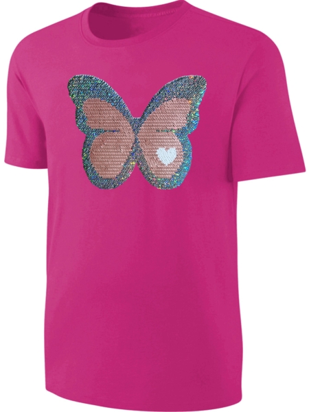 Kinder Schmetterling Wendepailletten T-Shirt - Mädchen Glitzer Falter Tagfalter Streichel-Shirt - Pink