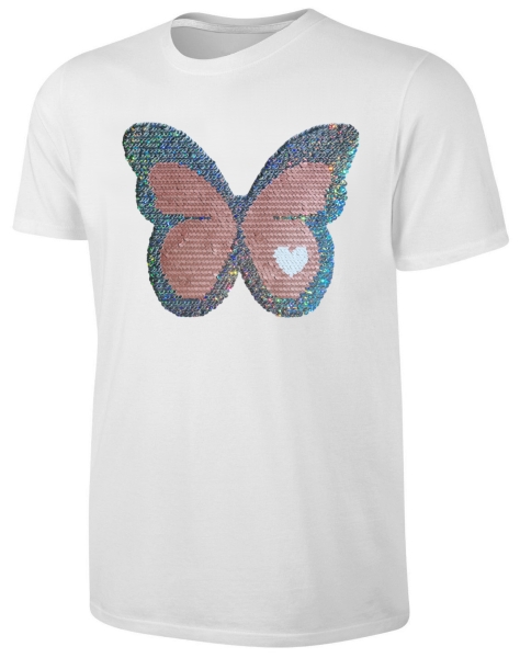 Kinder Schmetterling Wendepailletten T-Shirt - Glitzer Falter Tagfalter Streichel-Shirt - Weiß