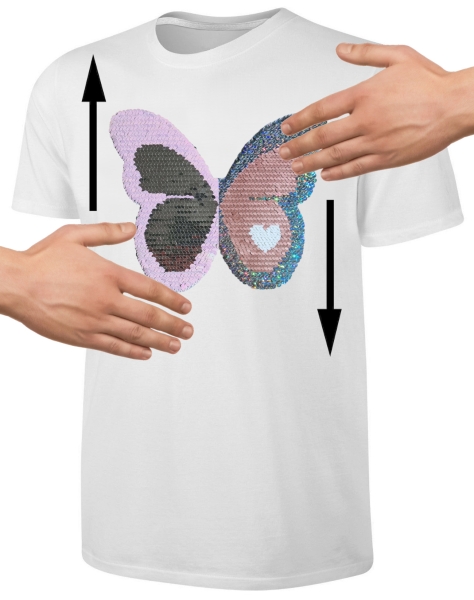 Kinder Schmetterling Wendepailletten T-Shirt - Glitzer Falter Tagfalter Streichel-Shirt - Weiß