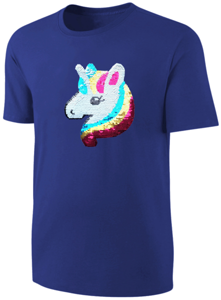 Kinder Einhorn Wendepailletten T-Shirt - Unicorn Streichel-Shirt - Blau