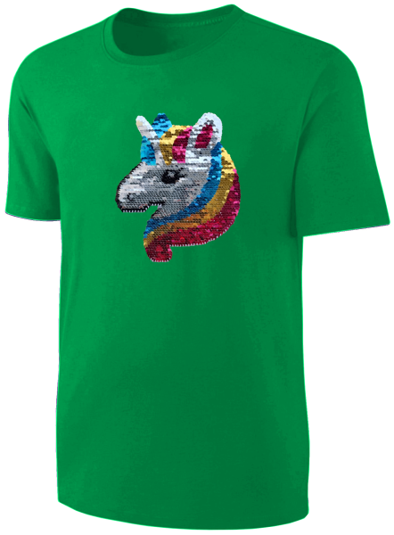 Kinder Einhorn Wendepailletten T-Shirt - Unicorn Streichel-Shirt - Grün
