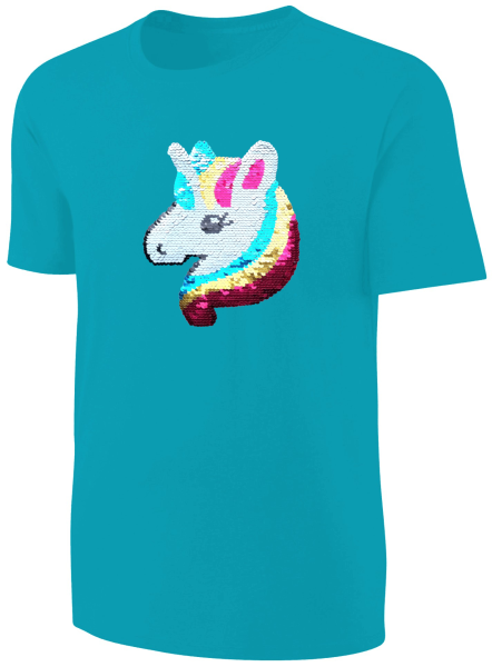Kinder Einhorn Wendepailletten T-Shirt - Unicorn Streichel-Shirt - Türkis