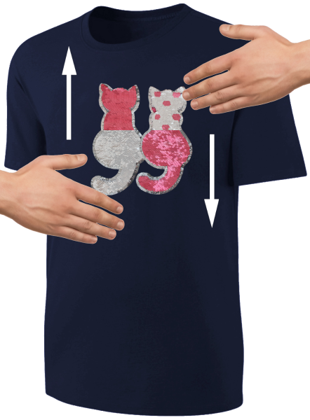 Kinder Katzen Wendepailletten T-Shirt - Kätzchen Streichel-Shirt - Dunkelblau