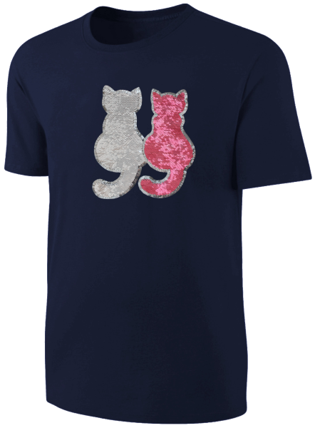 Kinder Katzen Wendepailletten T-Shirt - Kätzchen Streichel-Shirt - Dunkelblau