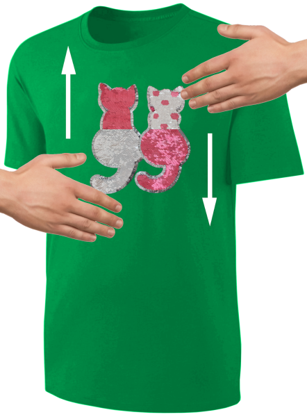 Kinder Katzen Wendepailletten T-Shirt - Kätzchen Streichel-Shirt - Grün