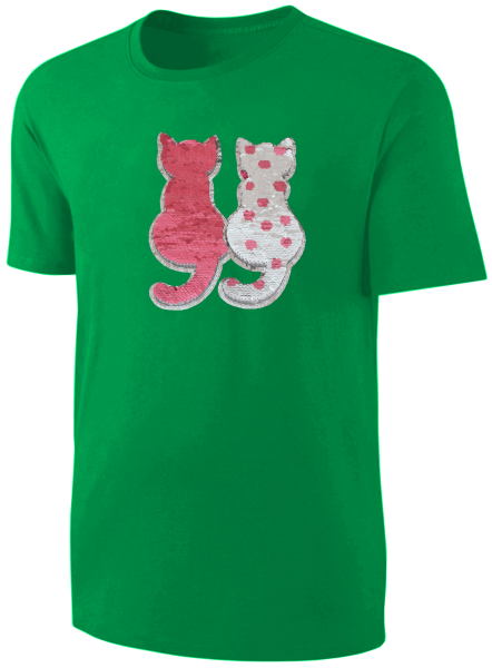 Kinder Katzen Wendepailletten T-Shirt - Kätzchen Streichel-Shirt - Grün