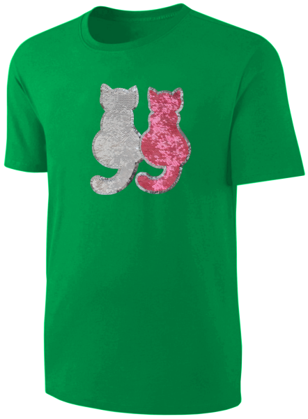 Kinder Katzen Wendepailletten T-Shirt - Kätzchen Streichel-Shirt - Grün