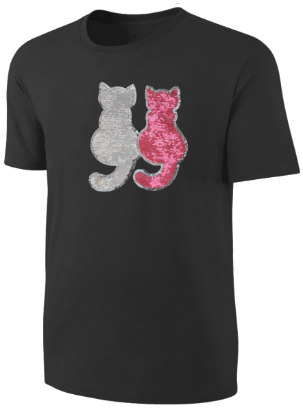 Kinder Katzen Wendepailletten T-Shirt - Kätzchen Streichel-Shirt - Schwarz