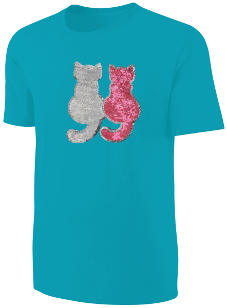 Kinder Katzen Wendepailletten T-Shirt - Kätzchen Streichel-Shirt - Türkis