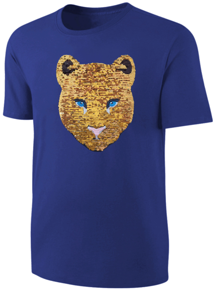 Kinder Schwarzer Panther Wendepailletten T-Shirt - Leopard Jaguar Streichel-Shirt - Blau