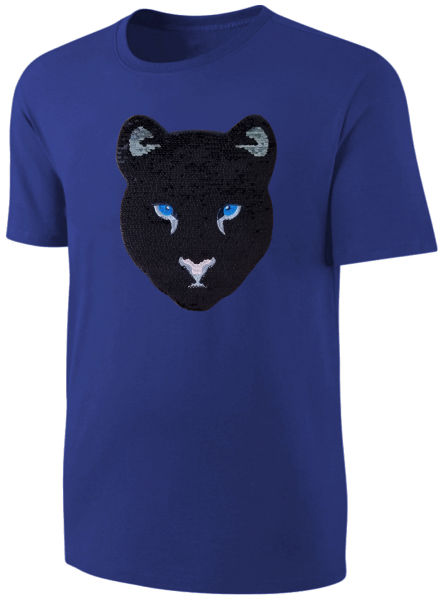 Kinder Schwarzer Panther Wendepailletten T-Shirt - Leopard Jaguar Streichel-Shirt - Blau