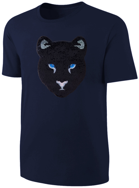 Kinder Schwarzer Panther Wendepailletten T-Shirt - Leopard Jaguar Streichel-Shirt - Dunkelblau