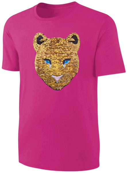 Kinder Schwarzer Panther Wendepailletten T-Shirt - Leopard Jaguar Streichel-Shirt - Pink