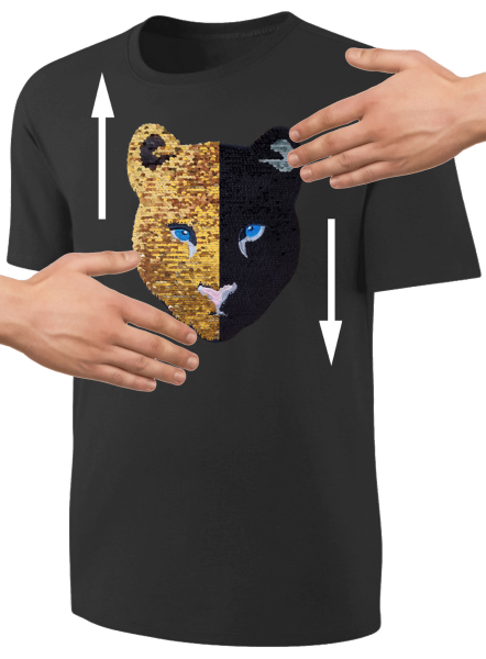 Kinder Schwarzer Panther Wendepailletten T-Shirt - Leopard Jaguar Streichel-Shirt - Schwarz