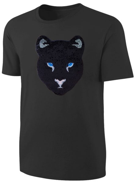 Kinder Schwarzer Panther Wendepailletten T-Shirt - Leopard Jaguar Streichel-Shirt - Schwarz