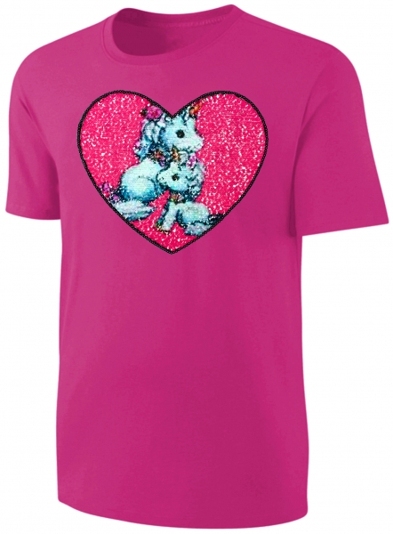 Mädchen T-Shirt Wende Pailletten Einhorn Herz Streichel Shirt Pink