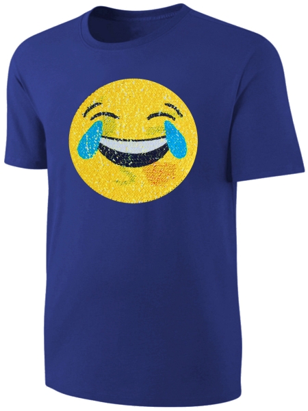 Kinder T-Shirt Wende Pailletten Emoticon  Kussmund Streichel Shirt Blau