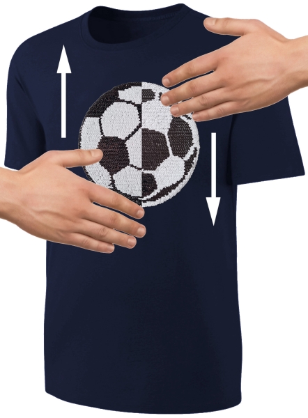 Kinder Fußball Wendepailletten T-Shirt - EM WM Jungen Jungs Streichel Shirt - Deep Navy Blue Blau / Dunkelblau