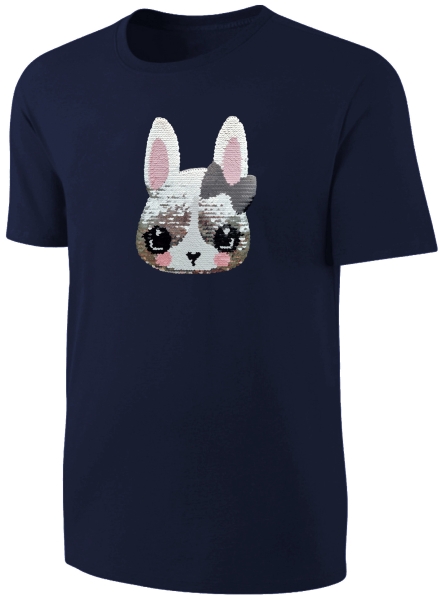 Kinder Hase Wendepailletten T-Shirt - Kaninchen Hasen Streichel-Shirt - Dunkelblau