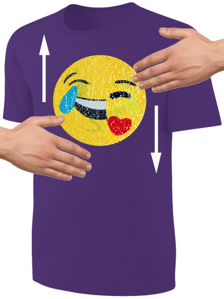 Kinder Wendepailletten T-Shirt Emoticon mit Kussmund / Lachtränen - Lachgesicht Mädchen Streichel Shirt - Lila