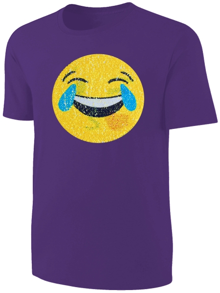 Kinder Wendepailletten T-Shirt Emoticon mit Kussmund / Lachtränen - Lachgesicht Mädchen Streichel Shirt - Lila