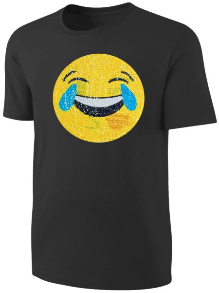 Kinder Wendepailletten T-Shirt Emoticon mit Kussmund / Lachtränen - Lachgesicht Streichel Shirt - Schwarz