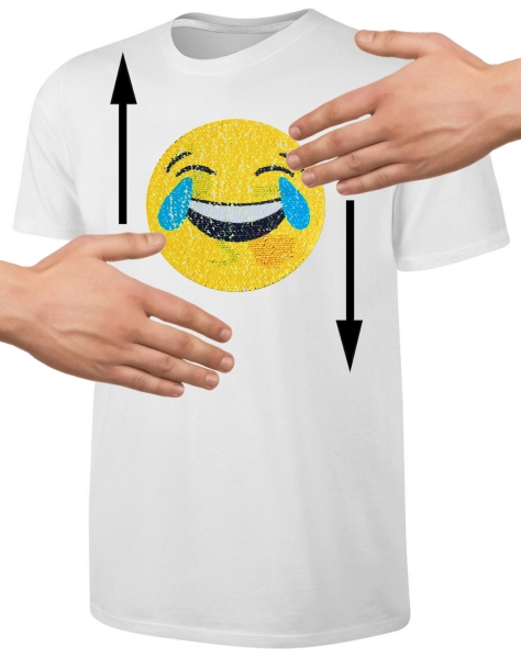 Kinder Wendepailletten T-Shirt Emoticon mit Kussmund / Lachtränen - Lachgesicht Streichel Shirt - Weiß