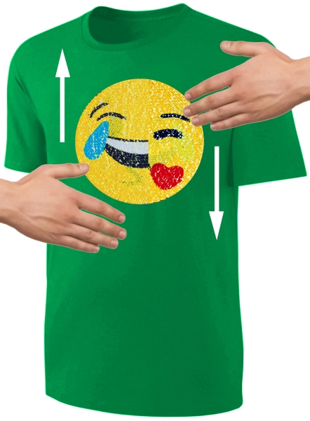 Kinder Wendepailletten T-Shirt - Emotion Smile Kussmund Lachtränen Lachgesicht Streichel-Shirt - Grün