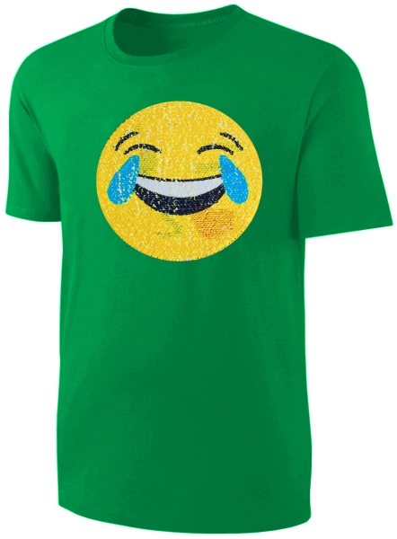 Kinder Wendepailletten T-Shirt - Emotion Smile Kussmund Lachtränen Lachgesicht Streichel-Shirt - Grün