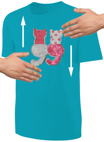 Kinder Katzen Wendepailletten T-Shirt - Kätzchen Streichel-Shirt - Türkis