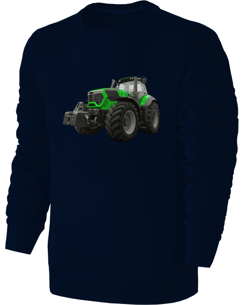 Traktor Kinder Sweatshirt - Grüner Schlepper mit grauen Felgen - Trecker Pullover Pulli Hoodie - Blau