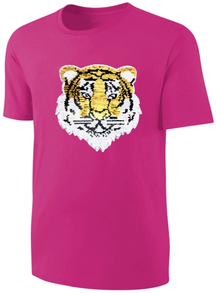 Kinder Wendepailletten T-Shirt Tiger - Streichel Shirt Mädchen - Pink