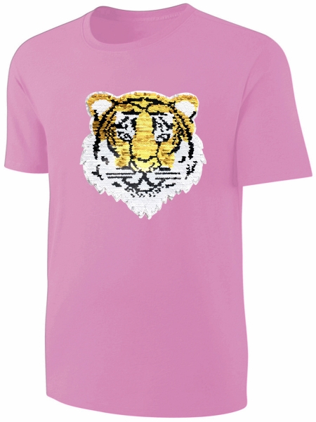 Kinder Wendepailletten T-Shirt Tiger - Streichel Shirt Mädchen - Rosa