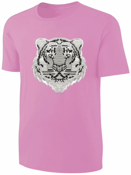 Kinder Wendepailletten T-Shirt Tiger - Streichel Shirt Mädchen - Rosa